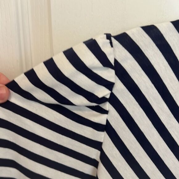 Ashley Stewart navy and white striped shirt sleeve top - Picture 3 of 5